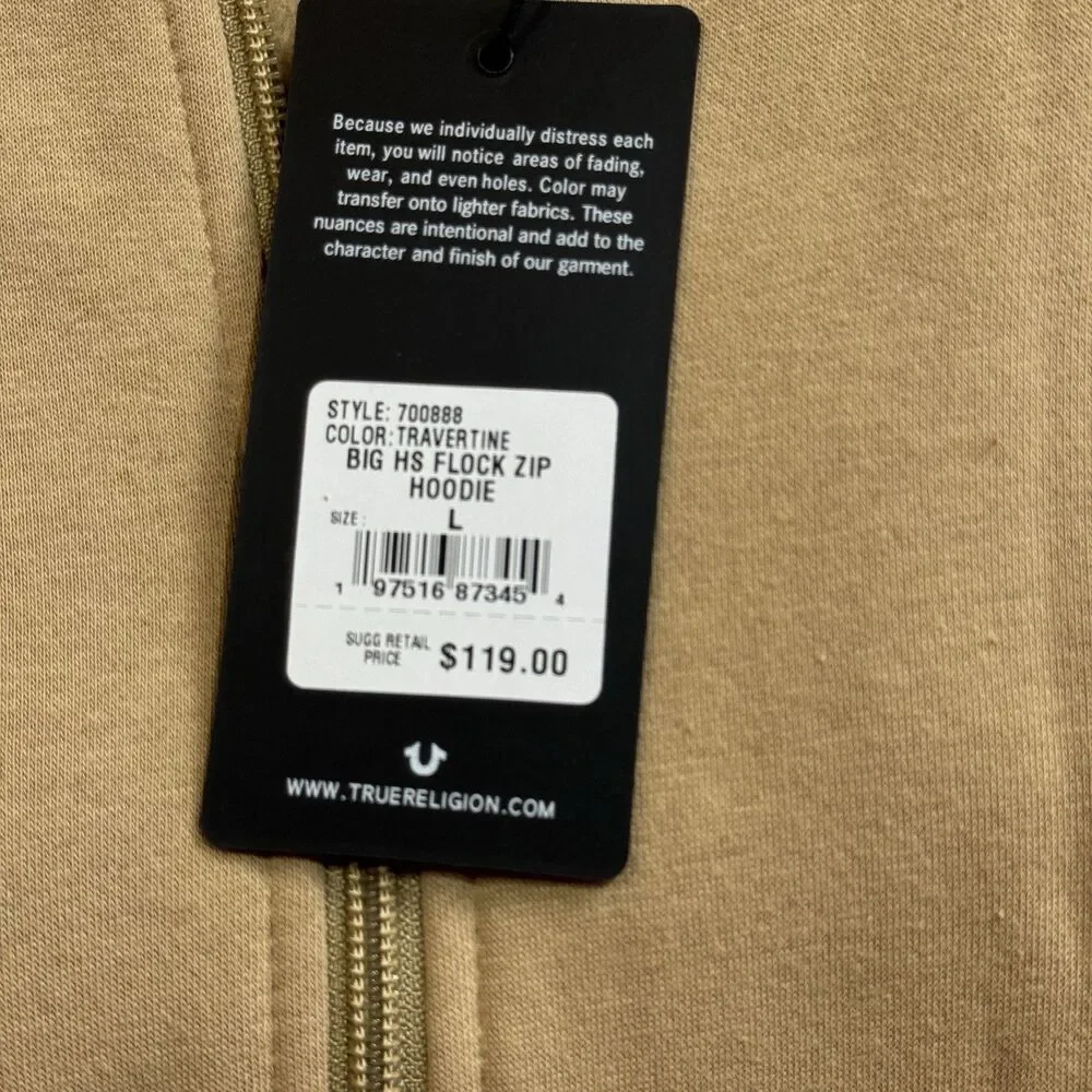 True Religion Big Horseshoe Zip Hoodie NWT Flocked‎ Logo Streetwear